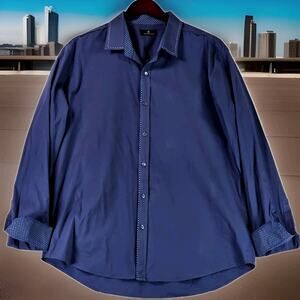 7 Diamonds Men's Dress Shirt Blue Stretch Button Up Long Sleeve Cuff Detail XL